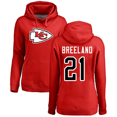 Women Football Kansas City Chiefs #21 Breeland Bashaud Red Name and Number Logo Pullover Hoodie->nfl t-shirts->Sports Accessory
